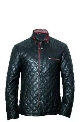 Buy Mens Real Black Leather Quilted Slim Fit Biker Jacket Casual Outwear • 89.70£