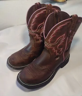 Buy Justin Gypsy Brown Cowgirl Western Roper Leather Boots Purple Stitch 8.5 B L9903 • 33.76£
