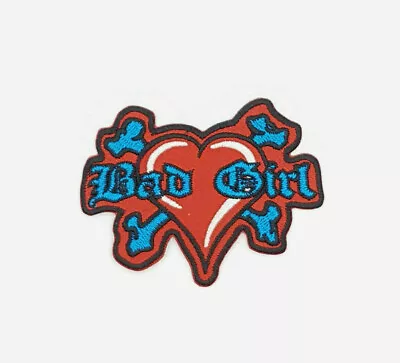 Buy RED BAD GIRL & HEART Iron On Sew On Embroidered Patch Biker Rockabilly Tattoo • 2.75£