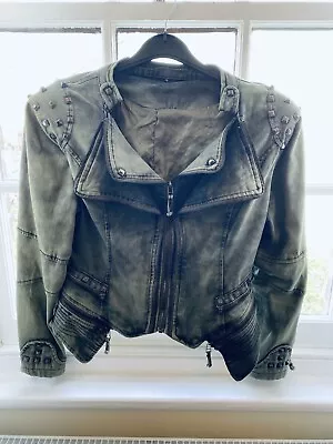 Buy Denim Jacket With Vintage Silver Hardware Double Collared And Zips Biker Size S • 9.99£