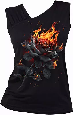 Buy Spiral Direct FLAMING ROSE Women's/Rock/Biker/Gothic, Slant Vest, Top, Clothing • 19.75£