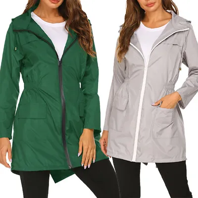 Buy Women Hooded Rain Jacket Outdoor Lightweight Waterproof Coat Raincoat Shell Coat • 13.29£