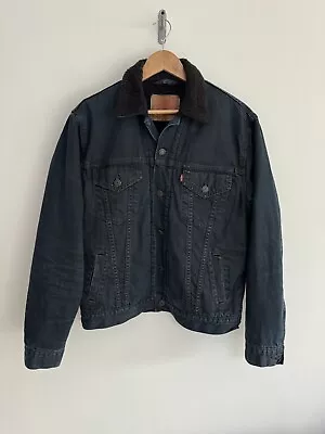 Buy Levi’s Sherpa Trucker Denim Vintage 90s Jacket Blue Black Fur Fleece Mens L • 44.99£