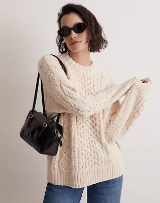 Buy Madewell Cable Knit Oversized Sweater XXS Antique Cream Pullover Crewneck Wool • 28.42£