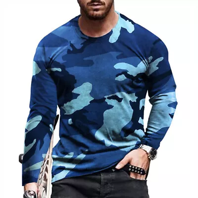 Buy Mens Long Sleeve Camouflage T Shirt Casual Slim Fit Crew Neck Pullover Tops Tee • 10.25£