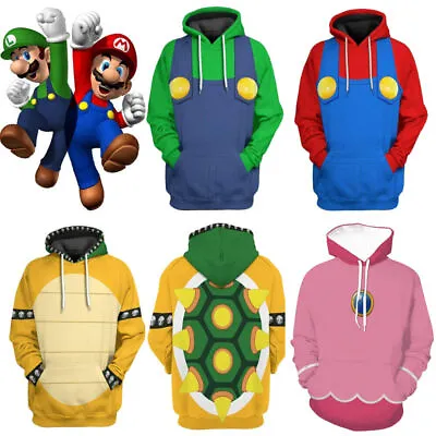 Buy Kid Adult Super Mario Bro Hoodie Boys 3D Sweatshirt Pullover Sweatershirt Jumper • 13.32£