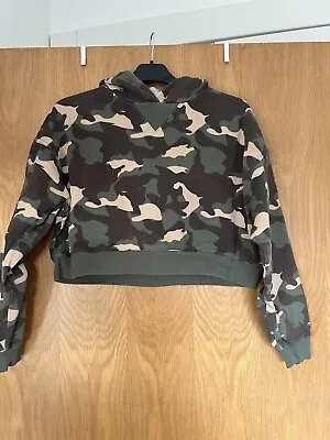 Buy Cropped Camo Hoodie H&M Brown Green Military Size M • 4.50£