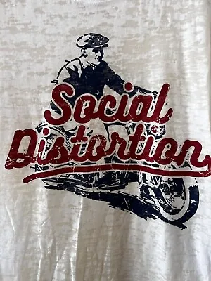 Buy Black Kat Social Distortion Motorcycle Womens White Burn Out T Shirt Size L • 15.17£