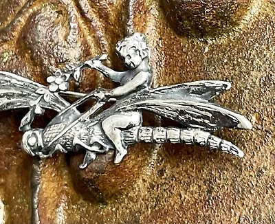 Buy Vintage Sterling Silver Nymph, Cherub On  Dragonfly Victorian • 26.53£