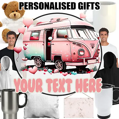 Buy Custom Pink Camper Van Mug Bear Travel Cushion T Shirt Sign Hoodie - Valentines • 12.99£