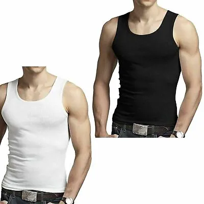 Buy Mens Cotton Vest Summer Training Tops Muscle Gym Black/ White Sports Tank Top • 3.99£