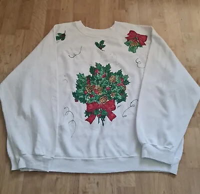 Buy Womens Vintage 80s Christmas Sweatshirt Jumper Pullover, Size 2XL • 19.99£