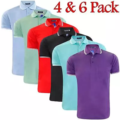 Buy 4 / 6 Pack Mens Tip Polo Shirt Short Sleeve Plain Pique Tipping T Shirt Tee Sets • 18.99£