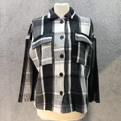 Buy Boohoo Black Grey Checkered Shacket Jacket Shirt Wooly Button Thick Y2k Uk 10 • 13.99£