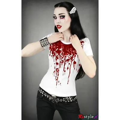 Buy Restyle Blood Splatter White Womens Top Spooky Gothic Homewares And Clothing • 17.03£