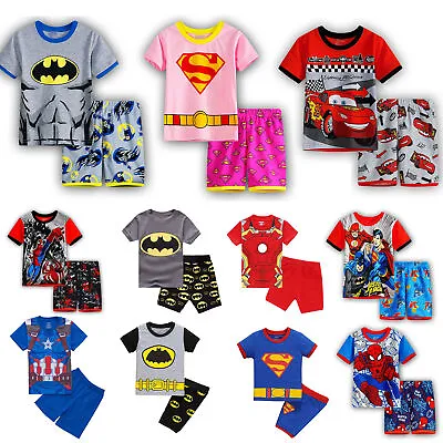 Buy Kids Boys Girls Cartoon Character Short Sleeve Pyjamas Nightwear Pjs Lounge Set • 8.99£