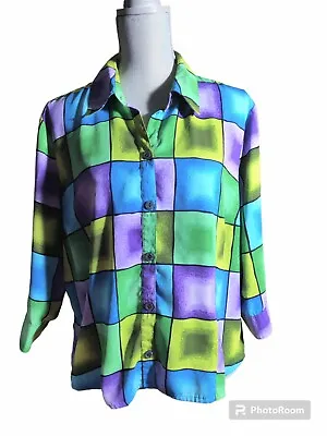 Buy 90s Vintage Kathy Che US Women's Size 18 Color Block Top Shirt Blouse Purple  • 14.20£