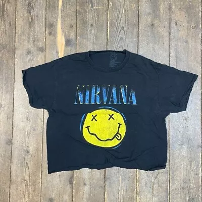 Buy Nirvana T-Shirt Short Sleeve Cropped Graphic Tee, Black, Womens Large • 15£