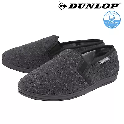 Buy Mens Black Dunlop Luxury Warm Memory Foam Rubber Sole Slip On Slippers Size 10 • 10.99£