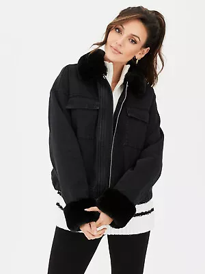 Buy Michelle Keegan Black Faux Fur Trim Denim Jacket Size 14  • 16.14£