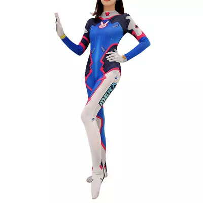 Buy Game Overwatch DVa Cosplay Party Clothes Womens Blue Halloween Carnival Jumpsuit • 21.89£