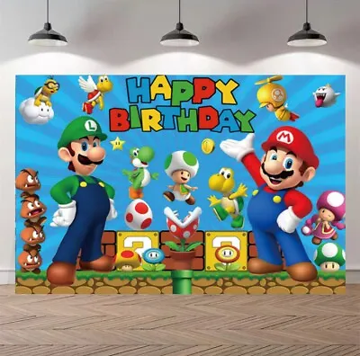 Buy Super Mario Backdrop Video Game Background Cloth  Birthday Party Banner Decor • 8.79£