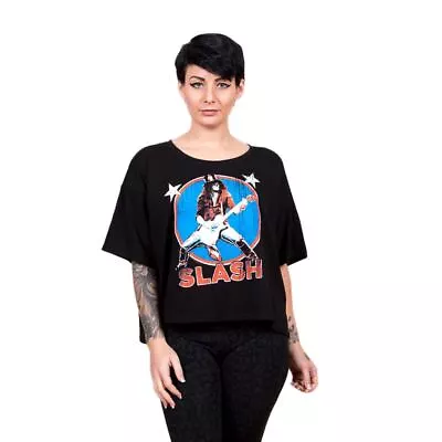Buy Women's Slash Stars Print Black Crop Top T-Shirt - Guns N Roses Ladies • 12.95£