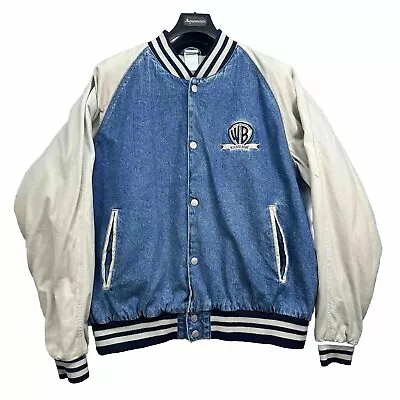 Buy Warner Brothers Studio Store 2000 Denim Cotton Sleeve Men’s Varsity Jacket XXL • 49.99£