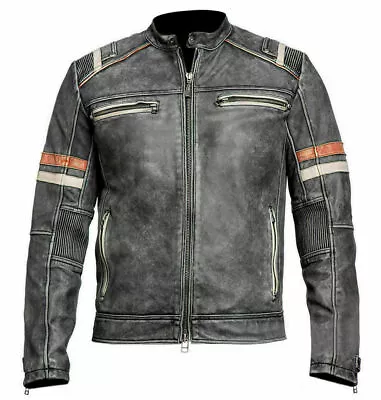 Buy Mens Distressed Leather  Biker Vintage Motorcycle Café Racer Retro 2 Moto Jacket • 40.14£