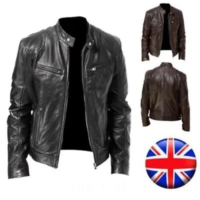 Buy Men's Vintage Cafe Racer Black Brown Genuine Leather Slim Fit Real Biker Jacket • 28.79£