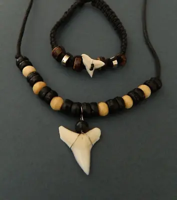 Buy Real Shark Tooth 1.5cm Necklace Bracelet Adjustable Wood Bead Pendant  Jewellery • 9.99£