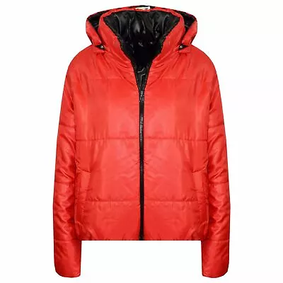 Buy Kids Girls Red Padded Puffer Reversible Jackets Cropped Hooded Jacket Coat • 5.99£
