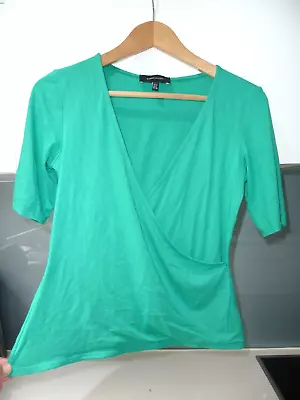 Buy KAREN MILLEN Jade Green Faux Wrap Fitted T Shirt Top Size 10 • 12.99£