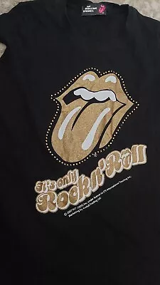 Buy Newlook Rolling Stones T Shirt Women’s Size M Black Gold Glitter Sparkle 12 14 • 8£