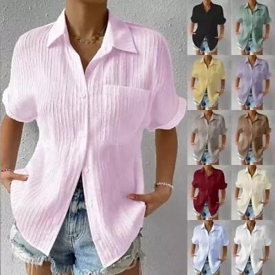 Buy Plus Size Women Summer Tunic Shirts Short Sleeve Blouse Ladies Button Down Tops • 10.89£