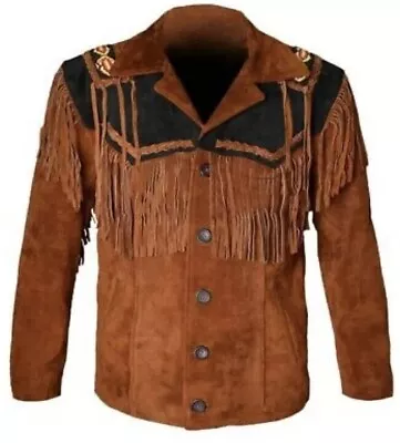 Buy  Men's Traditional Cowboy Native American Western Fringes Suede Leather Jacket  • 74.69£