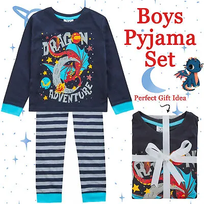 Buy Kids Teens Boys Dinosaur Dragon Pyjama Set Cotton Pjs Nightwear Sleepwear Lounge • 9.99£