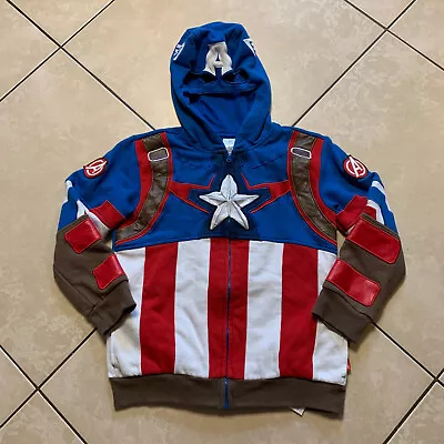 Buy Disney MARVEL Captain America Full Zip Costume Hoodie Sweater Youth Size 7/8 USA • 23.71£