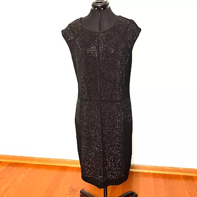 Buy L CHELSEA & THEODORE Stretchy Midi Black Crystal Sparkle Bodycon Party Dress • 28.73£