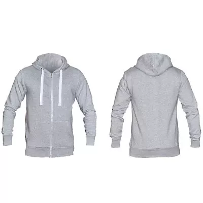Buy Mens Zip Hoodie Grey Sweatshirt Plain American Fleece Zip Jacket Top Zipper XL • 9.89£