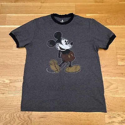 Buy Disney Parks Mickey Mouse Grey Ringer T Shirt M Faded Disneyland 90s Y2K • 7.69£