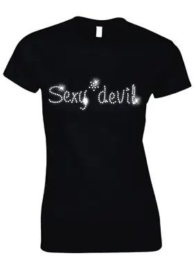 Buy SEXY Devil T Shirt - Rhinestone Crystal - Hen Night - 60s 70s 80s 90s ALL SIZEs • 9.99£