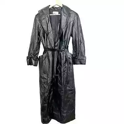 Buy Vintage Newport News Black Leather Longline Wrap Duster Jacket Matrix Goth M • 114.02£