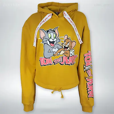 Buy Tom And Jerry By Warner Bros WB Crop Top Mustard Hoodie Sweatshirt | M (46) • 33.76£