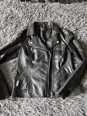 Buy Ladies Black Faux Leather Jacket From M&S UK Size 8 • 0.99£