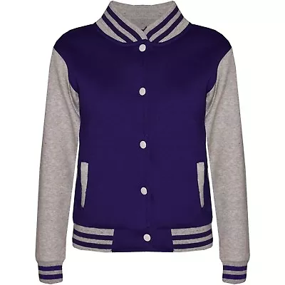Buy Kids Girls Baseball Purple & Grey Jacket Varsity Style Plain School Jacket  5-13 • 11.99£