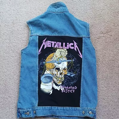 Buy Metallica Damaged Justice Heavy Metal Denim Battle Jacket Vest Size S • 40.99£