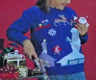 Buy Children Christmas Jumper/sweater Santa Chimney Pocket Knitting Pattern 24 -32  • 1.99£