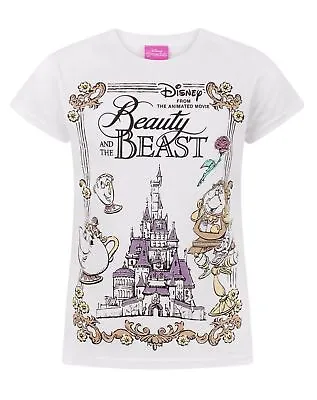 Buy Disney Beauty And The Beast Girls T-Shirt | White Short Sleeve Graphic Tee • 10.95£