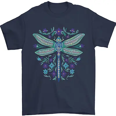 Buy A Floral Dragonfly Mens T-Shirt 100% Cotton • 7.49£